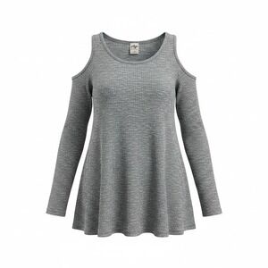 Tokyo Darling Cold Shoulder‎ Top Womens Medium Grey Excellent Waffle Knit Swing